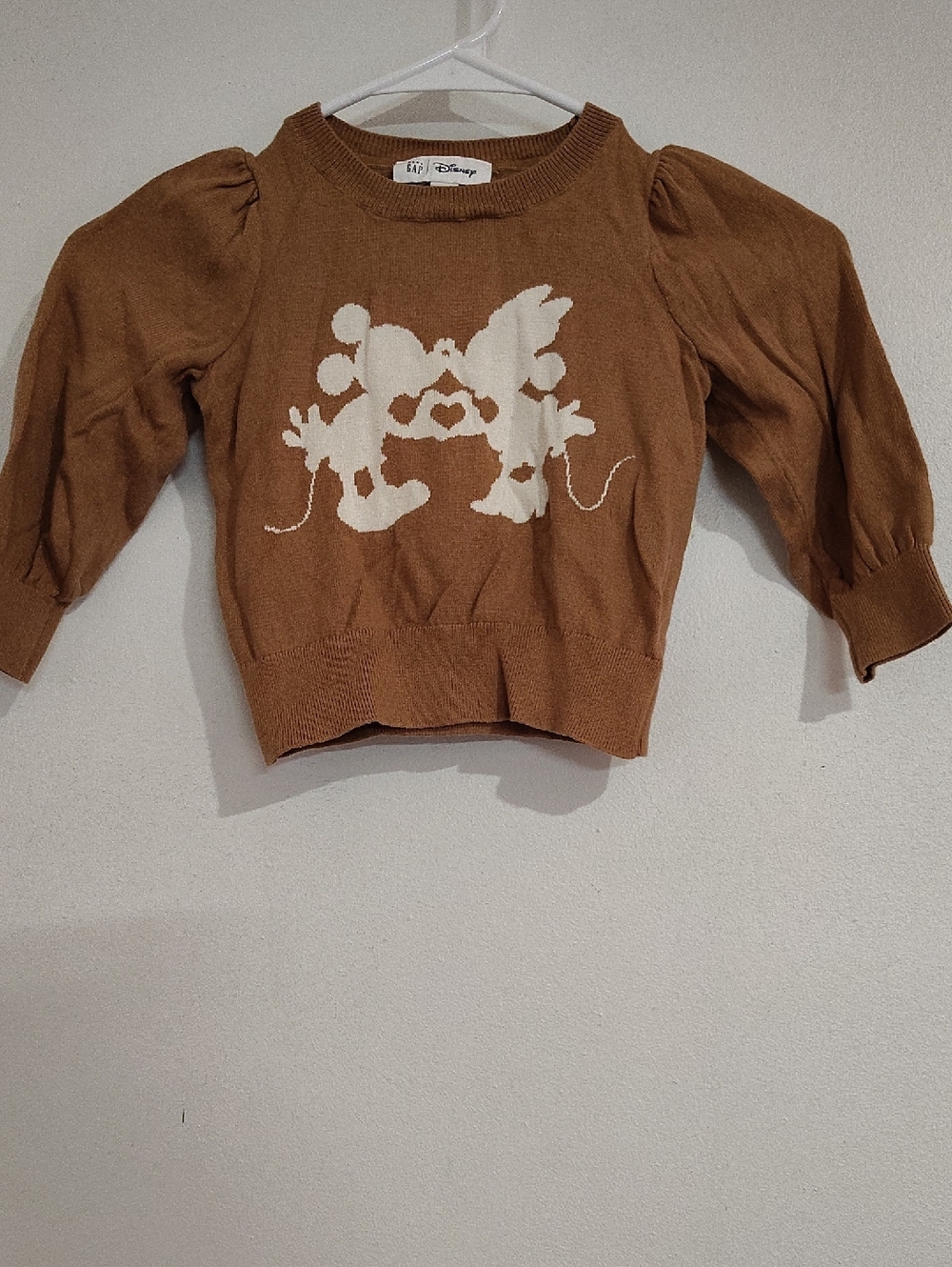 GAP Brown Sweater with Ivory Mickey & Minnie Heart Graphic